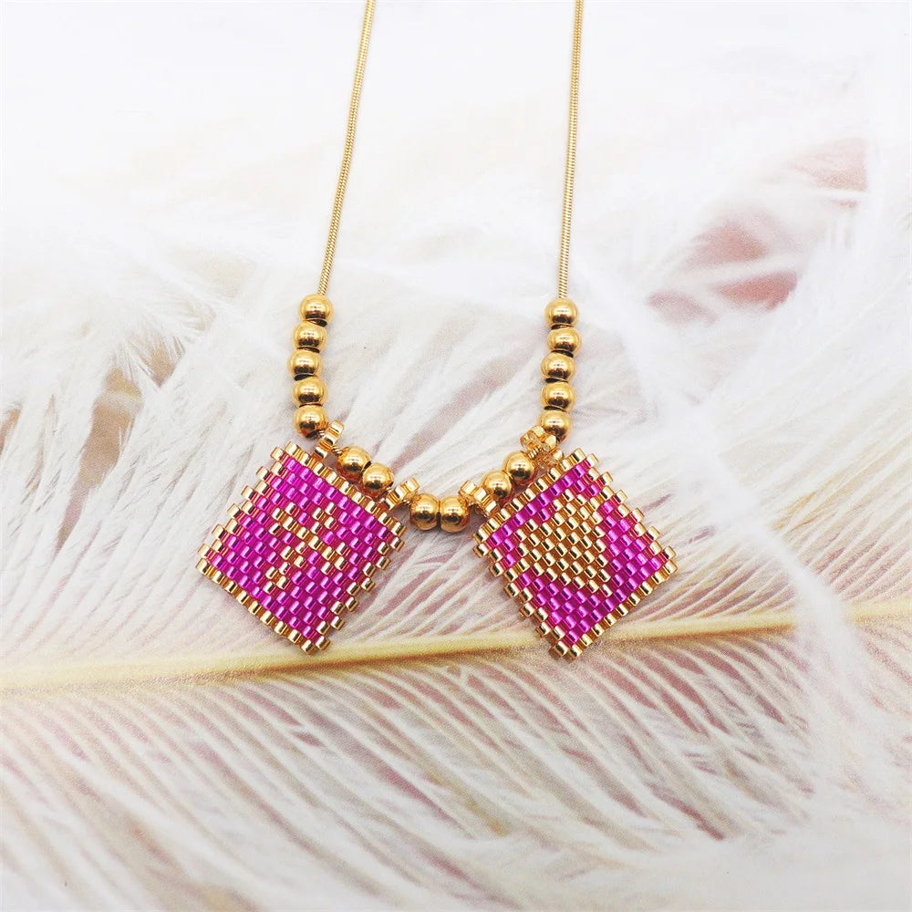 ZHONGVI Scapular Necklace Miyuki Heart Cross Adjustable Necklace Lady Necklace Stainless Steel Bead Necklace Jewelry