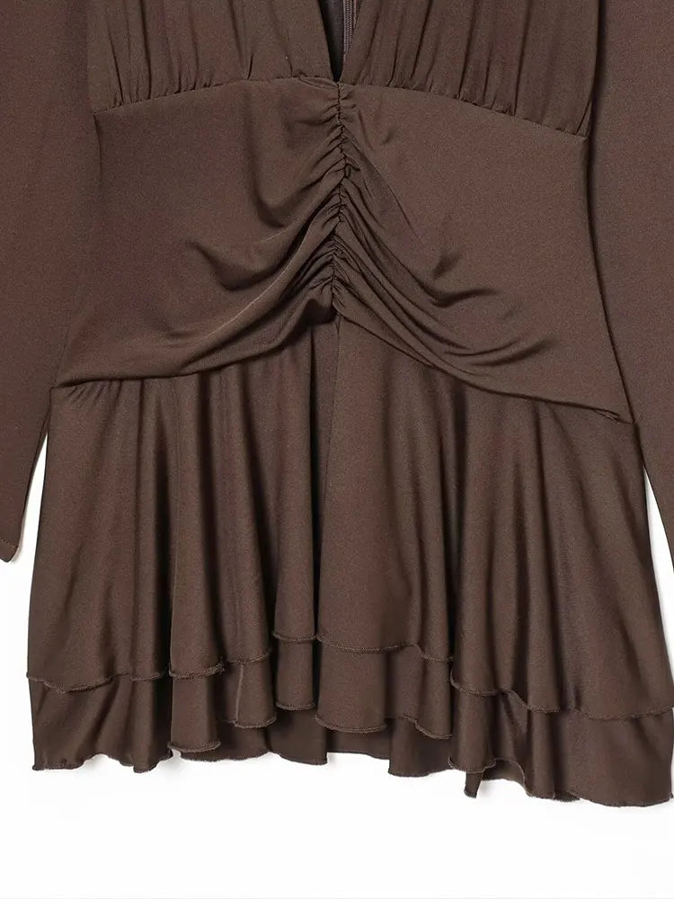 TFAFXY Women's Fashion Dress 2025 Autumn New Solid Pleated Long Sleeves Dress Women Hight Street Party Dress