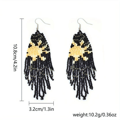 Bohemian Asymmetric Earrings, Star Moon Scenery Tassel Earrings, Handmade Beaded Earrings