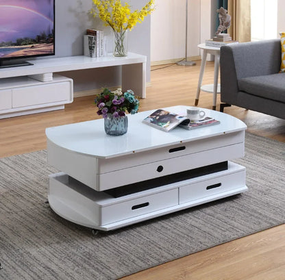 Creative Multi-Functional Coffee Table Dual-Use Electric Lifting Small Apartment Collapsible Square round Table Glass Tea Table