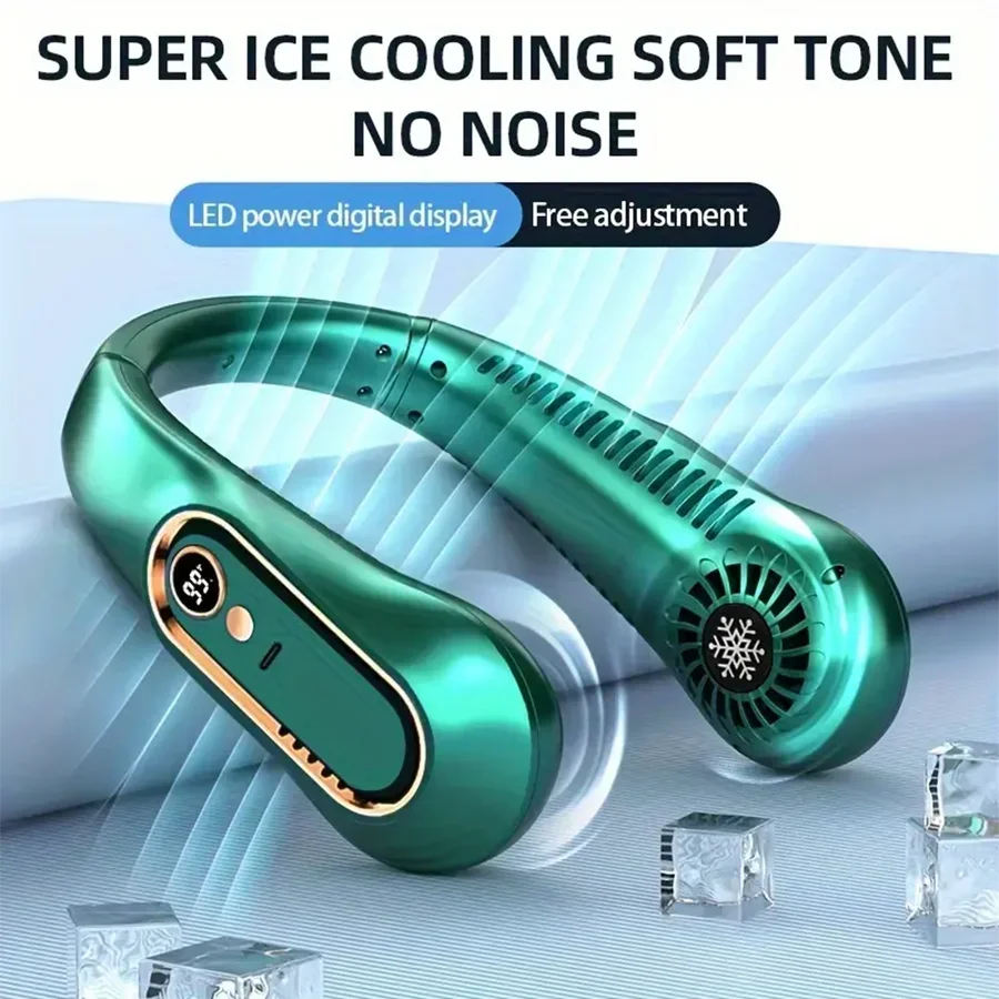 2025 New Best Sellers Wearable Neck Fan Portable Air Conditioner Bladeless Neck Fan Air Cooler 5 Gears and LED Display Screen