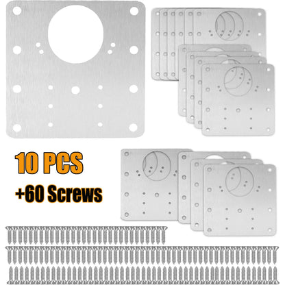 4/10 Cabinet Hinge Repair Plate Kit Kitchen Cabinet Door Hinge Installation Plate with Hole Flat Fixing Bracket Household Tools