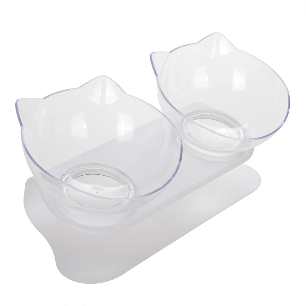 Cute Cat Ear Double Bowls for Cats Food and Water Raised Stand Kitten Feeding Bowl Cervical Protection Anti-Slip Pet Supplies