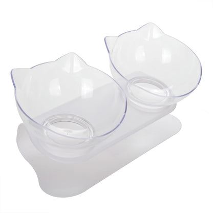 Cute Cat Ear Double Bowls for Cats Food and Water Raised Stand Kitten Feeding Bowl Cervical Protection Anti-Slip Pet Supplies