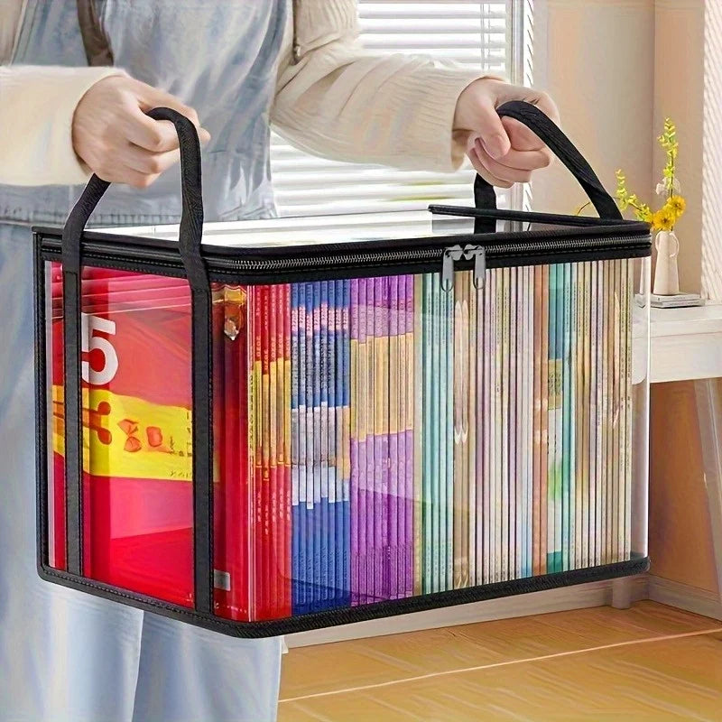 2-Pack Large Transparent Storage Boxes, Foldable and Space-Saving, with Flip Lids, Large Rectangular Organizing Boxes with Front and Lid, Space-Saving Design Suitable for Books, Clothes, Office, Home, Travel, Durable Plastic