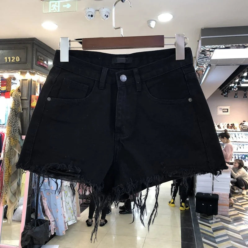High Waist A-Line ort Jeans Women's Summer Thin Denim Pants Wide Leg Hot orts Student Versatile High Waist orts