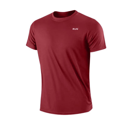 Schnelltrocknendes, kurzärmeliges Herren-Trainingsshirt mit Rundhalsausschnitt, feuchtigkeitsableitend, ideal für Fitnessstudio, Sport und Fitness. Leichtes Material.