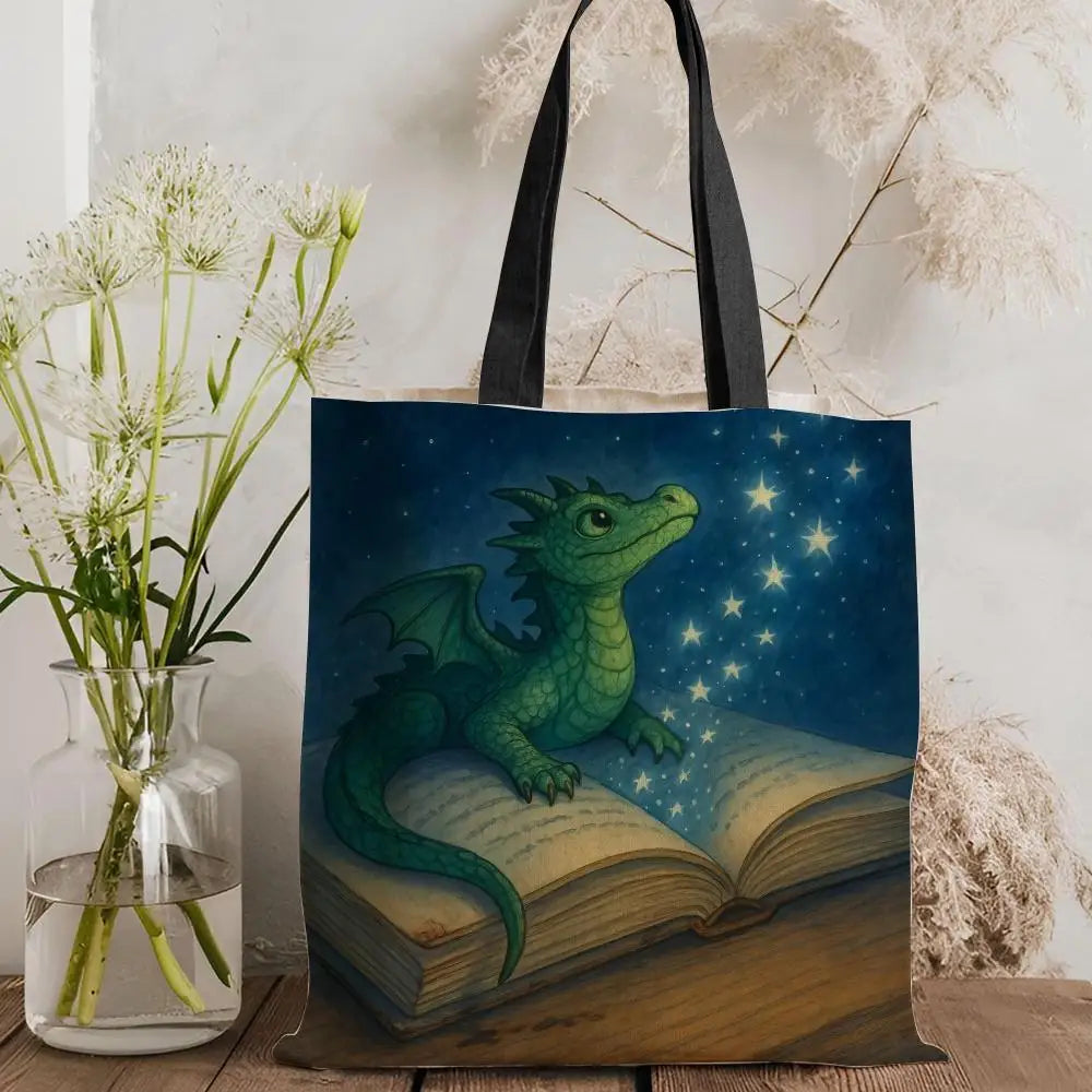 Dragon Sleeping Storage Bags Lightweight Canvas Tote Bag Large Capacity Shoulder Shopper Fashion Eco Multi-Purpose Handbag