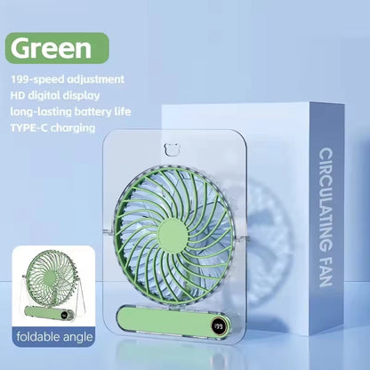 Lenovo Foldable Table Fan for Home Rooms Compact Mini Portable Digital Display 199-Speed Stepless Adjustment USB-Rechargeable