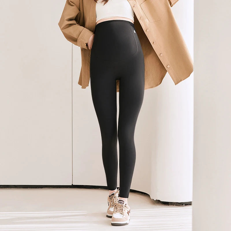 BIVIGAOS Spring Summer Thin Maternity Sharkskin Leggings Women Belly Support Tight High Waist Elastic Casual Yoga Pregnant Pants