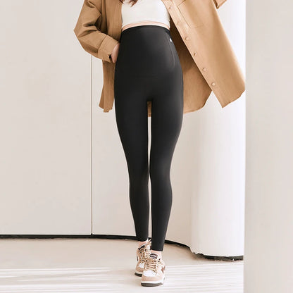 BIVIGAOS Spring Summer Thin Maternity Sharkskin Leggings Women Belly Support Tight High Waist Elastic Casual Yoga Pregnant Pants