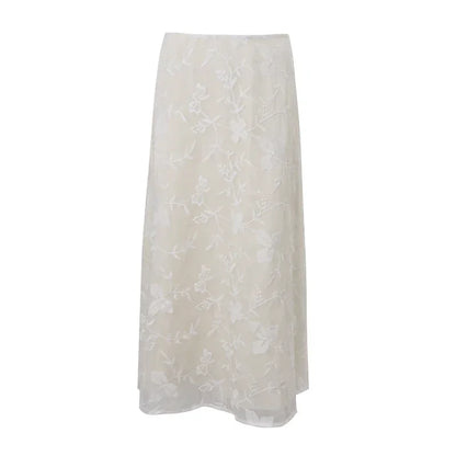 Elegant French A-Line Mesh Fashion Long Skirts Vintage High Waist Casual Spring Summer Evening Party New Maxi Skirt