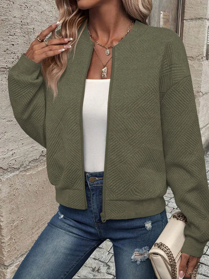 Women's autumn and winter new solid color simple and exquisite zipper jacket baseball collar casual jacket