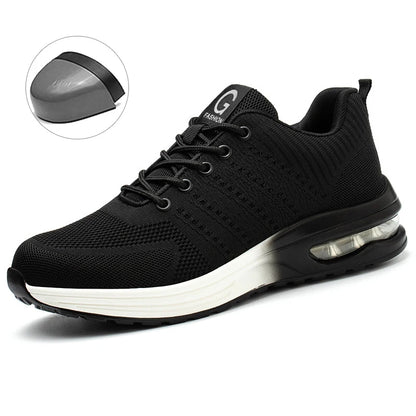 Steel Toe Work Shoes for Men Women  Anti-Smash Anti-Puncture Blue Safety Shoes Breathable Lightweight Air Cushion Work Shoes