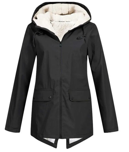 Outdoor Windbreaker Coat Women Trench Coat Waterproof Hooded Outerwear Velvet Thicken Overcoat Zip-up Streetwear Autumn Winter