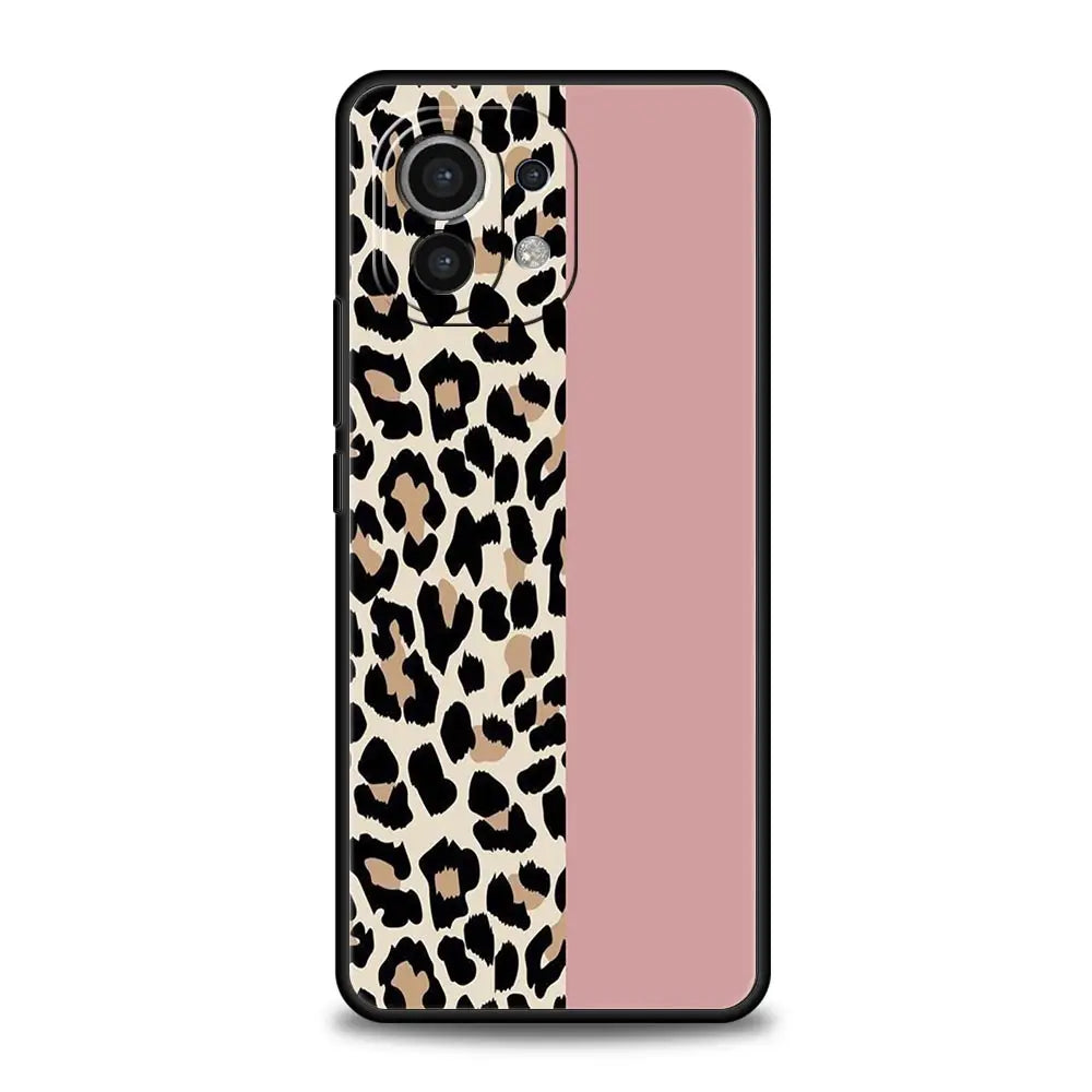 Phone Case For Xiaomi Mi 14 13 12 11 Lite 13T 12T 11x 11T 10T Pro 9T Note 10 Lite Silicone Black Cover Leopard Cheetah print