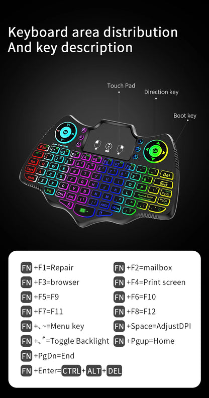 MRSVI V18 Mini-Funktastatur 2,4 GHz BT Touch 7-farbige Hintergrundbeleuchtung Französisch Spanisch Russisch Air Mouse Tastatur Geschenk für Android TV Box
