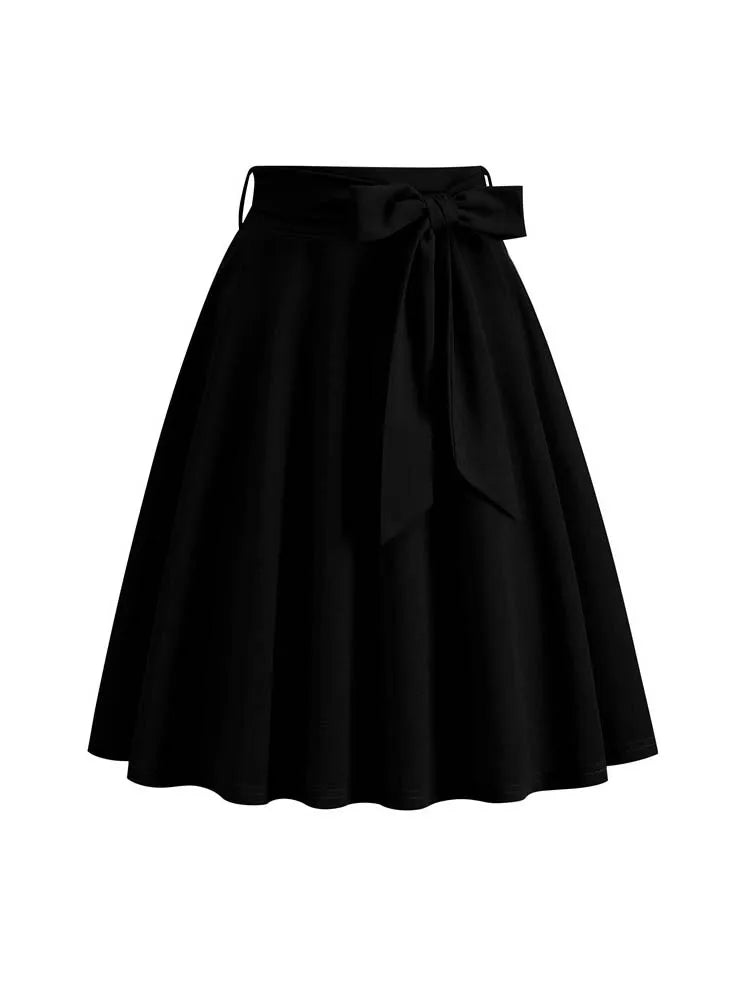 Women Retro Vintage Midi Long Skirt Solid Elegant Faldas High Waist A Line 50s Swing Skirts
