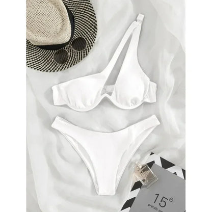 Sexy Micro Bikini 2025 Women Summer One Shoulder Neon High Cut Brazilian Bikini Set Push Up Swimming Suit Swimsuit