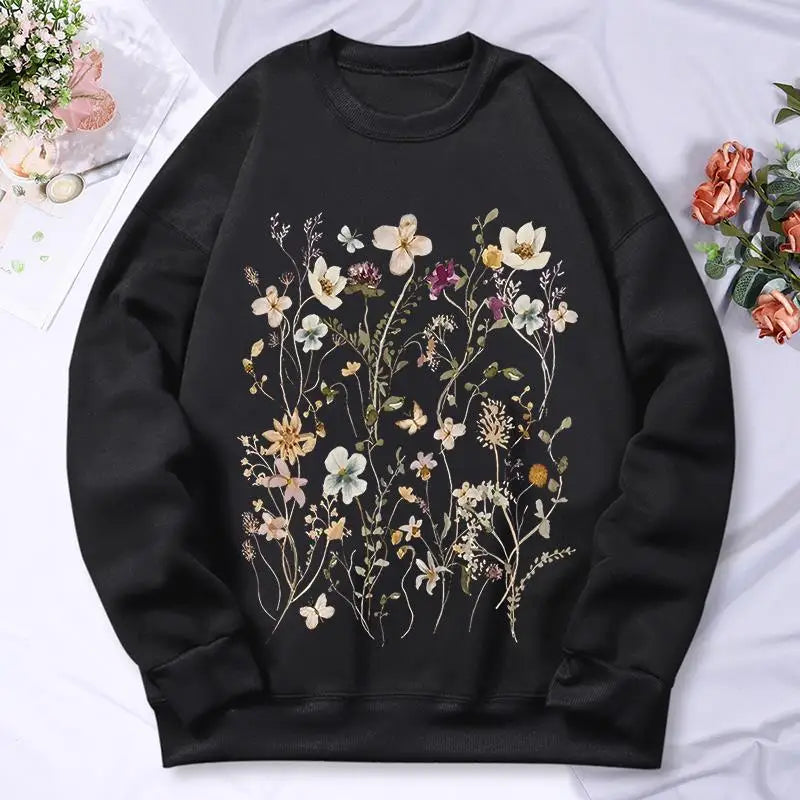 Beautiful Flower Clusters Printed Sweatshirt Women Harajuku Comfortable Hooded Fashion Soft Hoodies Autumn Fleece Warm Clothes