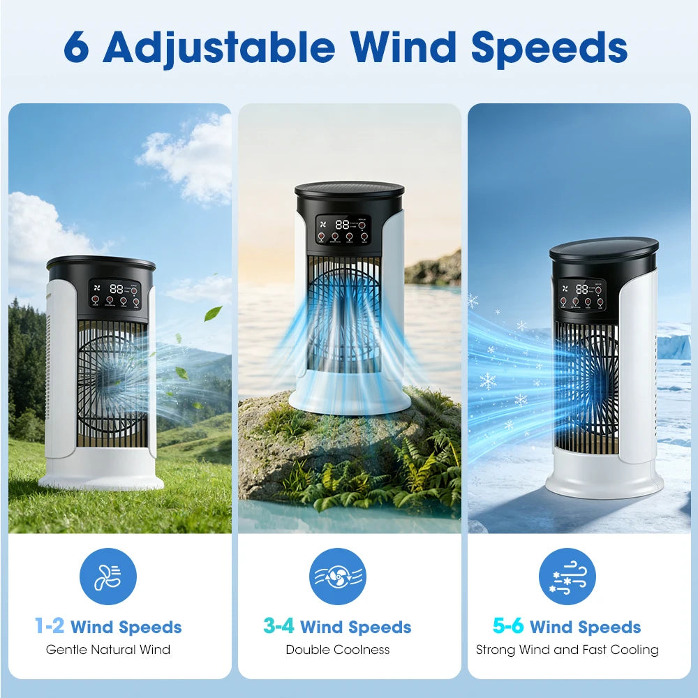 3 in 1 Portable Air Cooler with Humidifier 6 Wind Speed Fast Cooling Air Conditioner Misting Fan for Home Office Kitchen Desktop