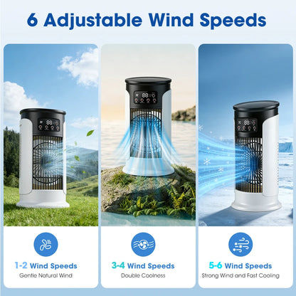 3 in 1 Portable Air Cooler with Humidifier 6 Wind Speed Fast Cooling Air Conditioner Misting Fan for Home Office Kitchen Desktop
