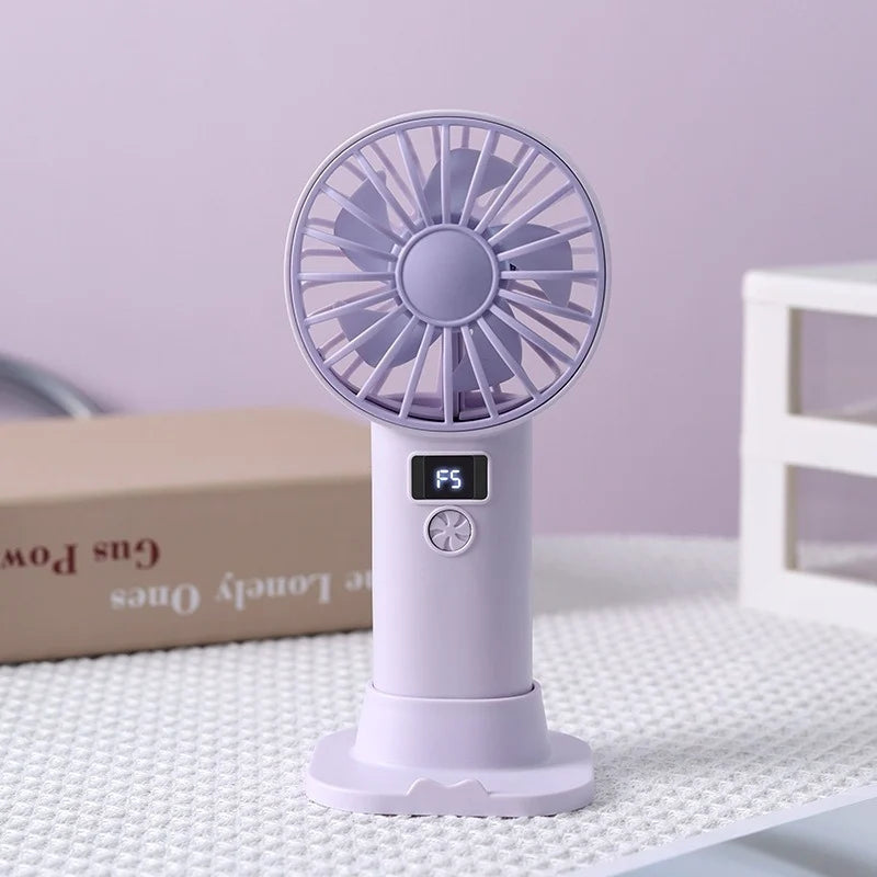 Portable Desktop Fan Mini Size Digital Display Fan Compact Lightweight Handheld Mini Fan Practical Design Stable Base USB Rechar