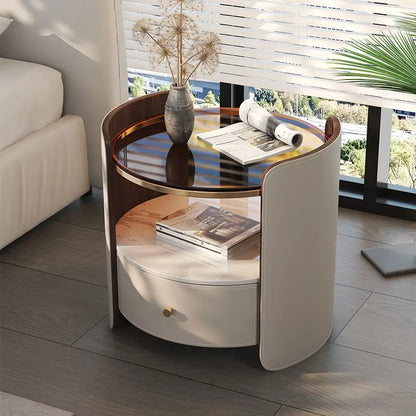 Modern Italian Round Bedside Table: Minimalist Design, Luxury & High-End Storage for Home Bedrooms