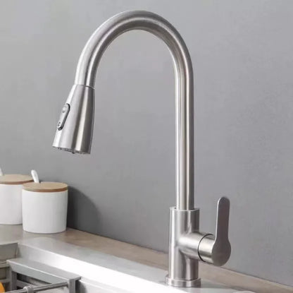 Stainless Steel Kitchen Faucet Single Hole Pull Out Spray 360° Swivel Sink Faucet High Arc Modern Design