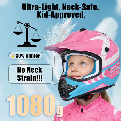 Kids Motocross Helmet with Motocross Goggles and Gloves Child Motorcycle Off-Road Helmets for Dirt Bikes ATVs Quads