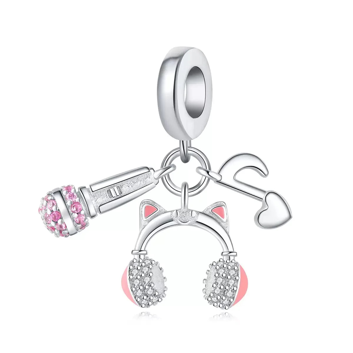 Guitar Microphone Music 925 Sterling Silver Charm Pendant Suitable Fit Original Bracelet Necklace keychain Jewelry Accessories