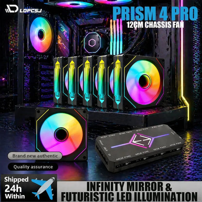 LDPCSJ 6 Pack 12cm 120mm Addressable ARGB Case Cooling Fans 4 Pin PWM Variable Speed 5V 3 Pin A-RGB Light Synchronization Fan Set with Included ARGB Controller Hub High Static Pressure Radiator Fans for ATX Gaming PC Liquid C