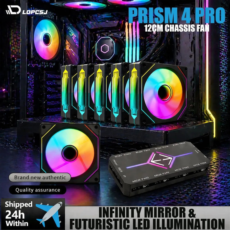 LDPCSJ 6 Pack 12cm 120mm Addressable ARGB Case Cooling Fans 4 Pin PWM Variable Speed 5V 3 Pin A-RGB Light Synchronization Fan Set with Included ARGB Controller Hub High Static Pressure Radiator Fans for ATX Gaming PC Liquid C