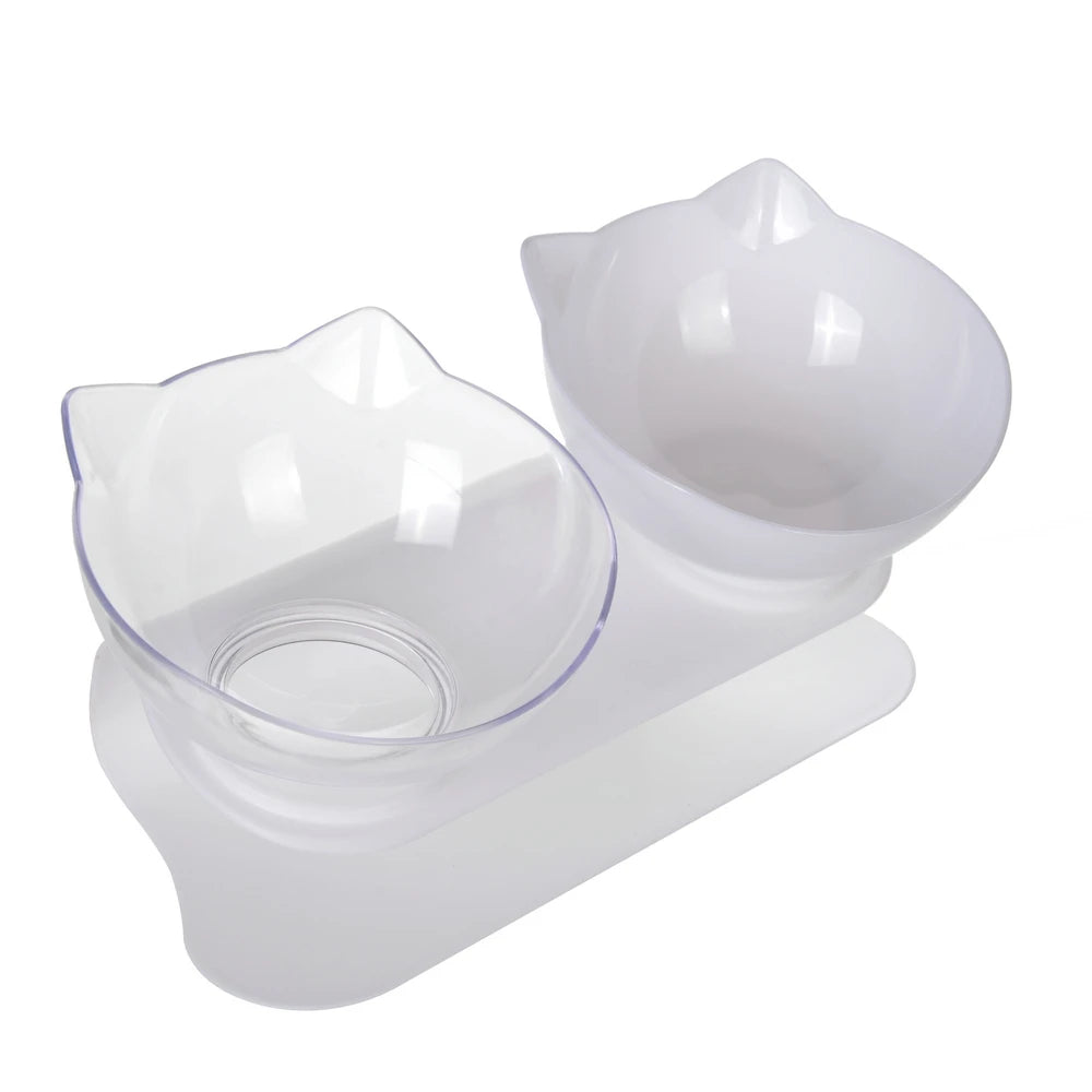 Cute Cat Ear Double Bowls for Cats Food and Water Raised Stand Kitten Feeding Bowl Cervical Protection Anti-Slip Pet Supplies