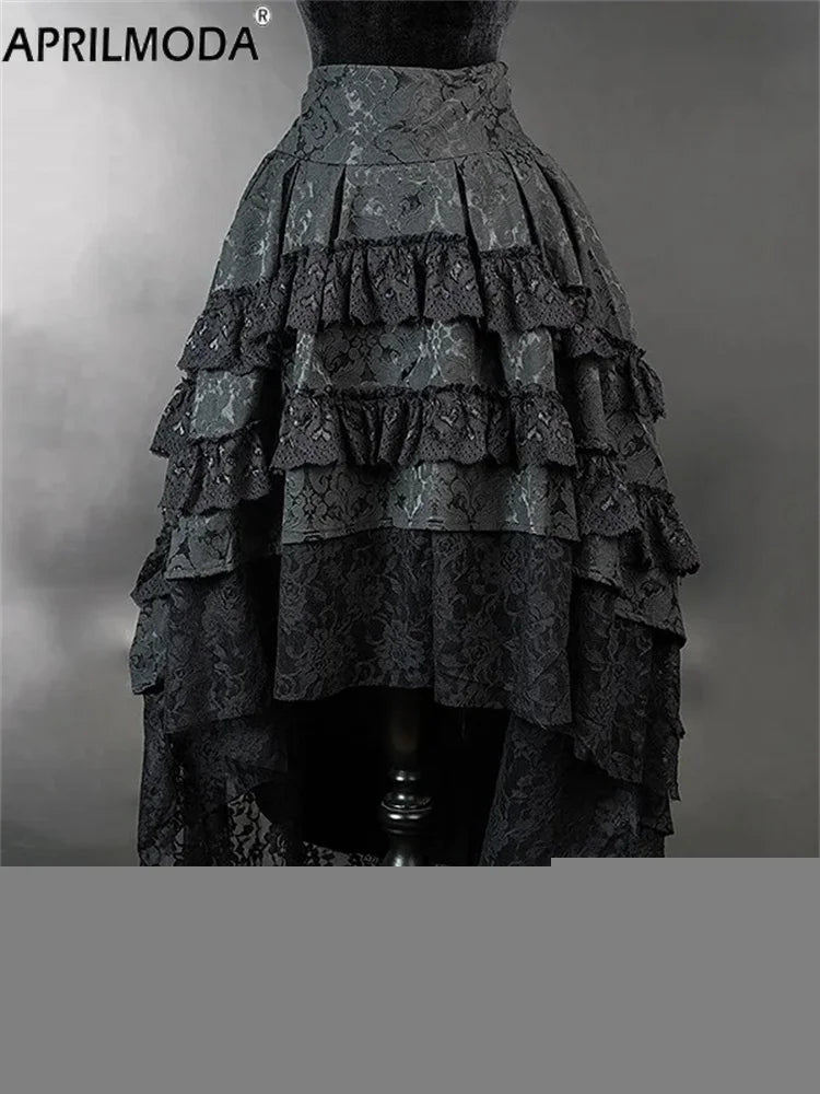 Steampunk Pirate Gothic Lolita Irregular Skirts Ruffle Lace Medieval Cosplay for Girl Little Devil Halloween Carnival Costumes