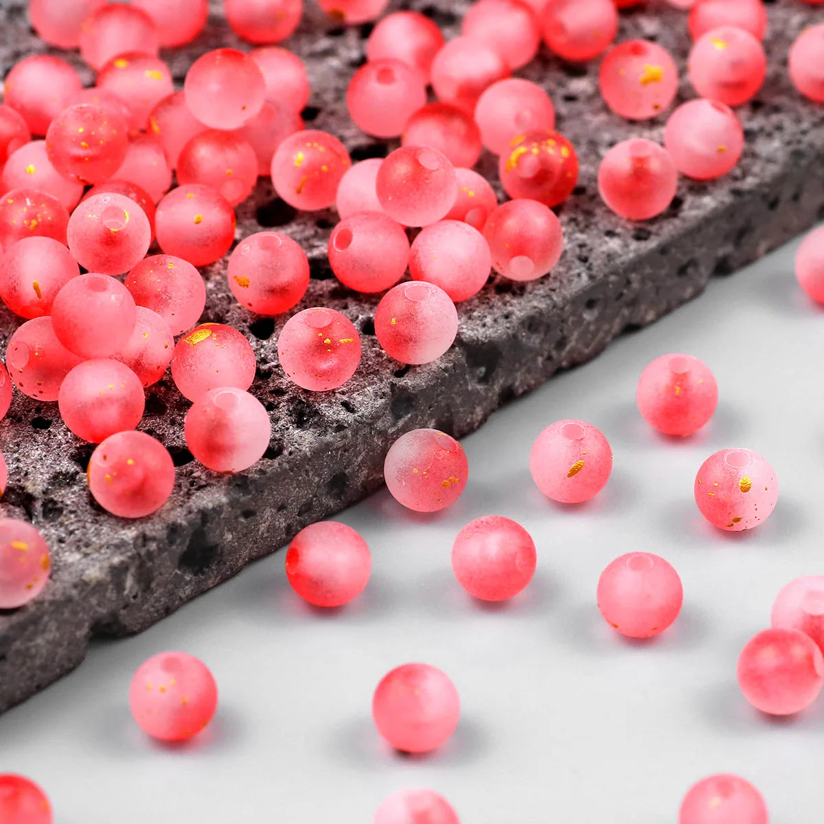 Frosted Round Dot Gold Acrylic Crystal Beads Glass Spacer Loose Beads 8mm For Jewelry Making Bracelet DIY Pen Beads Accessories