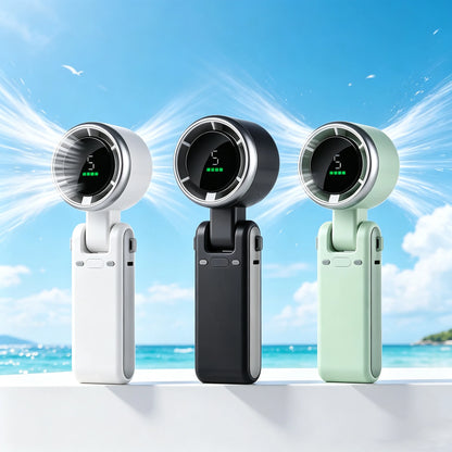 PortableMini Handheld Fan - 5-Speed Turbo USB Rechargeable, Foldable Bladeless Pocket Fan with Large Battery for Outdoor/Travel