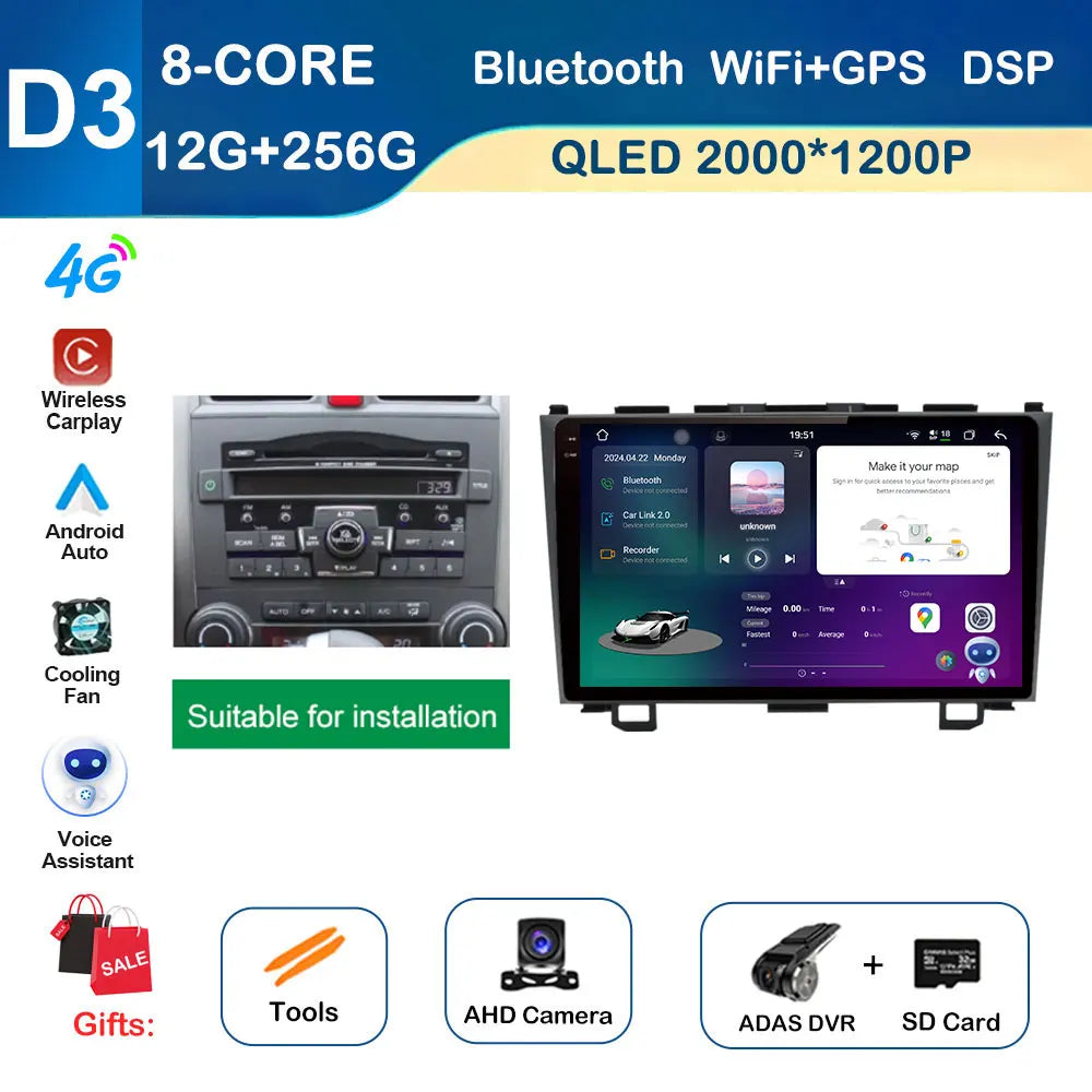 9 inch GPS Navigation for Honda CRV CR-V 3 2007 - 2011 Android System Car Radio Multimedia Player Touch Screen 4G BT Auto Tools