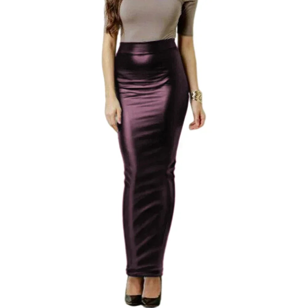 Women Hobble Skirt Solid Color High Waist Slim Fit Skinny Matte Faux Leather Cozy Commuter Wetlook Bodycon Skirt Streetwear New