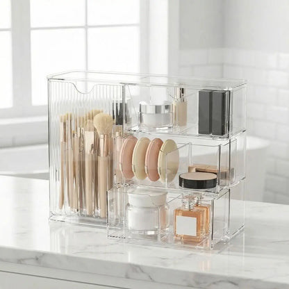 Plastic Cosmetic Storage Box Large Capacity Transparent Drawer Style Storage Box with Drawers Dust-Proof Cosmetic Display Case