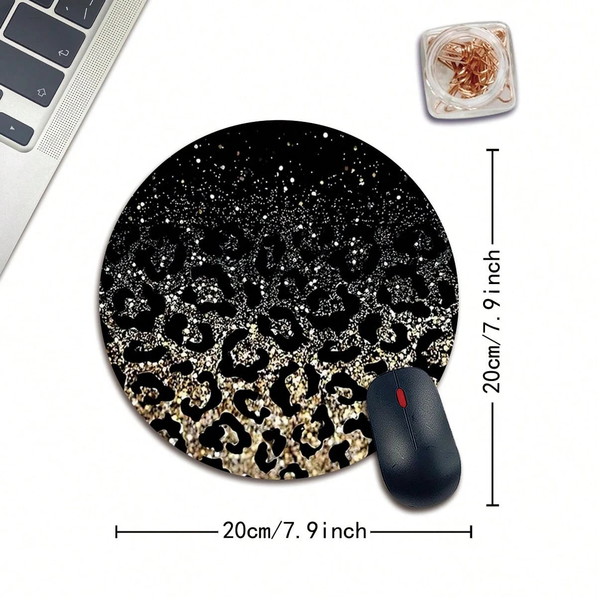 1 leopard print animal cartoon mouse pad, circular office desk mouse pad with anti slip rubber base, office desk accessories
