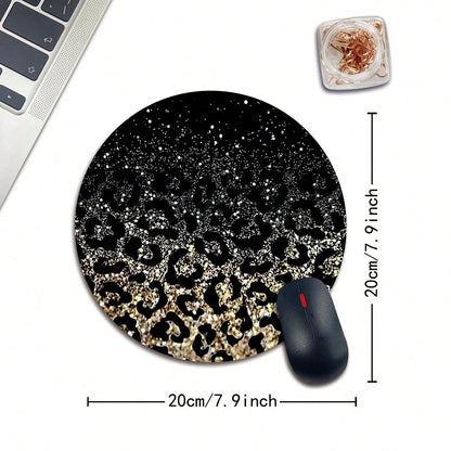 1 leopard print animal cartoon mouse pad, circular office desk mouse pad with anti slip rubber base, office desk accessories