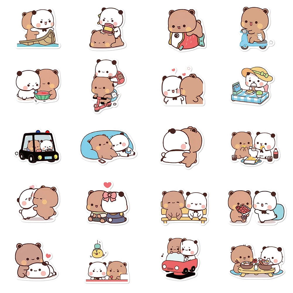 50Pcs Cartoon Panda PVC Stickers Cute Kawaii Vinyl Decoration Decal DIY Funny Creative Gift for Teens Party Supplies for Adults