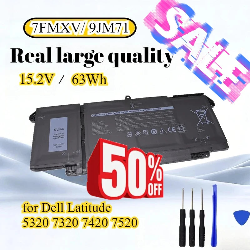 9JM71 7FMXV 15.2V 63Wh Li-ion Laptop Battery for Dell Latitude 5320 7320 7420 7520 with Tools