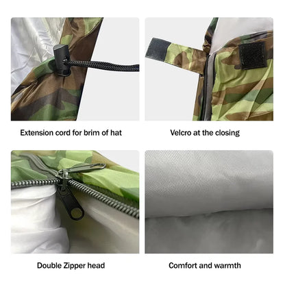 Dirt Proof Sleeping Bag Camouflage Green Bedding with Hat Warm Suitable for Outdoor Camping, Hiking and Backpacking