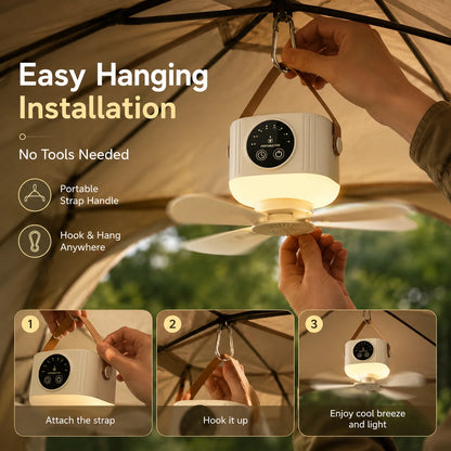 2026 New Portable Rechargeable Ceiling Fan Wireless USB Hanging Fan for Student Dorm Bed Outdoor Camping