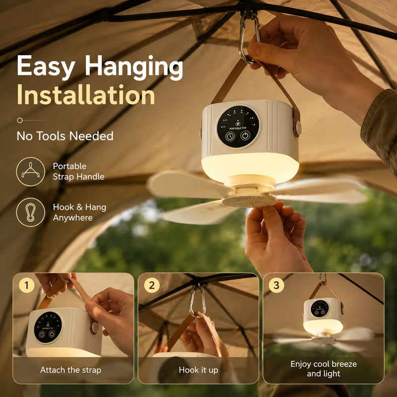 2026 New Portable Rechargeable Ceiling Fan Wireless USB Hanging Fan for Student Dorm Bed Outdoor Camping