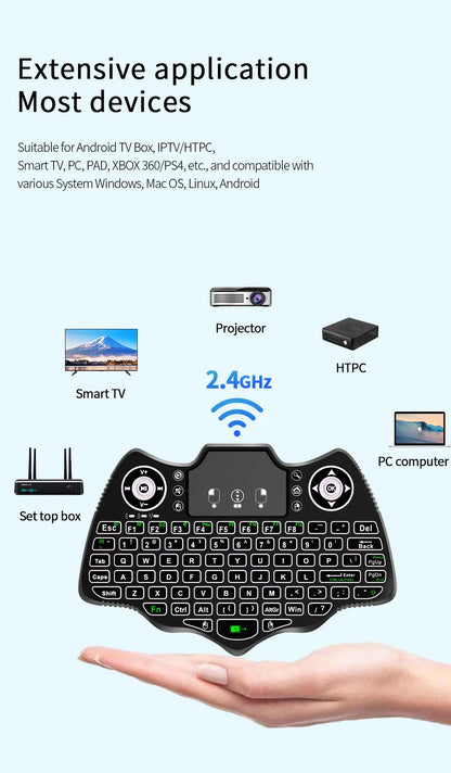 MRSVI V18 Mini-Funktastatur 2,4 GHz BT Touch 7-farbige Hintergrundbeleuchtung Französisch Spanisch Russisch Air Mouse Tastatur Geschenk für Android TV Box