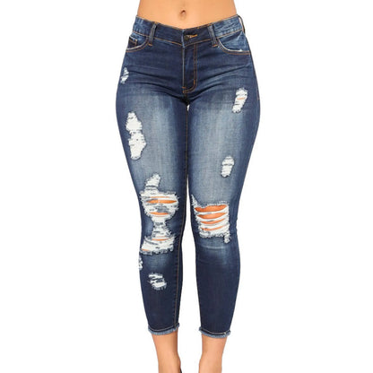 Y2k Vintage High Waisted Blue Washed And Distressed Jeans Fashion Hole Slim Stretch Pants Casual Classic Trousers New Jeans 2024