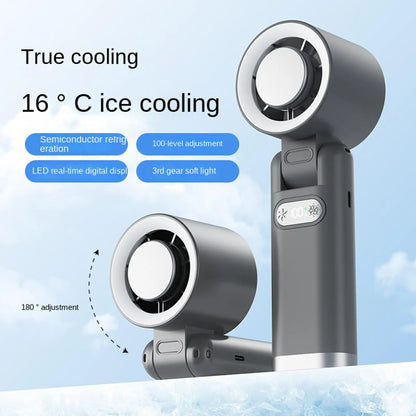 Portable handheld fan Handheld 5 Speeds LED Lights Foldable Rechargeable Device Personal Fan LED light folding cooling fan